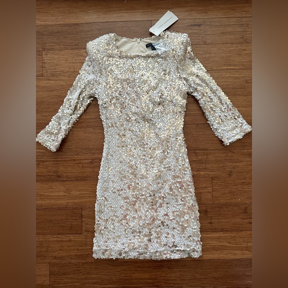 French Connection Dresses & Skirts - French Connection Gold Sequins Mini Dress Size 2 NWT